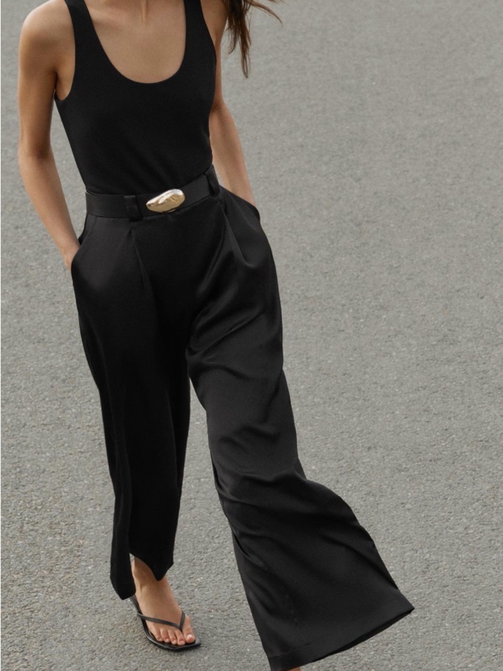 Zara Black Sleeveless Wide-Leg Jumpsuit with Belt - Picture 3 of 8